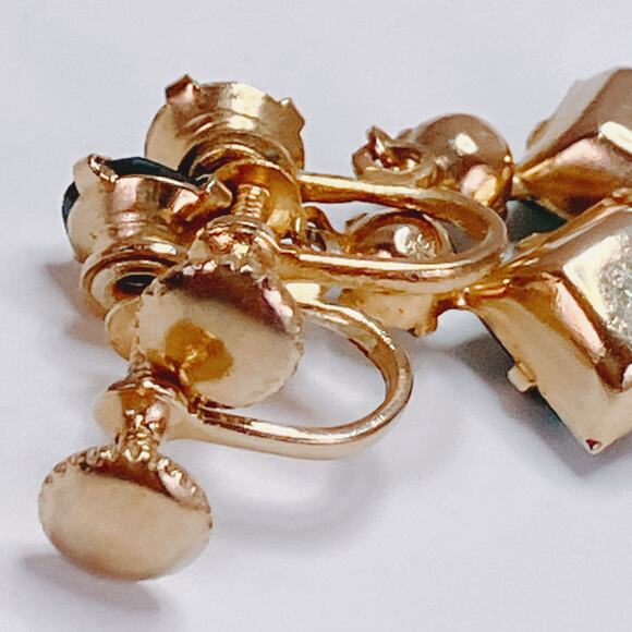 VTG 1940s 1950s Screw Back Earrings Green Rhinestone Cocktail Mid Century - Picture 8 of 9